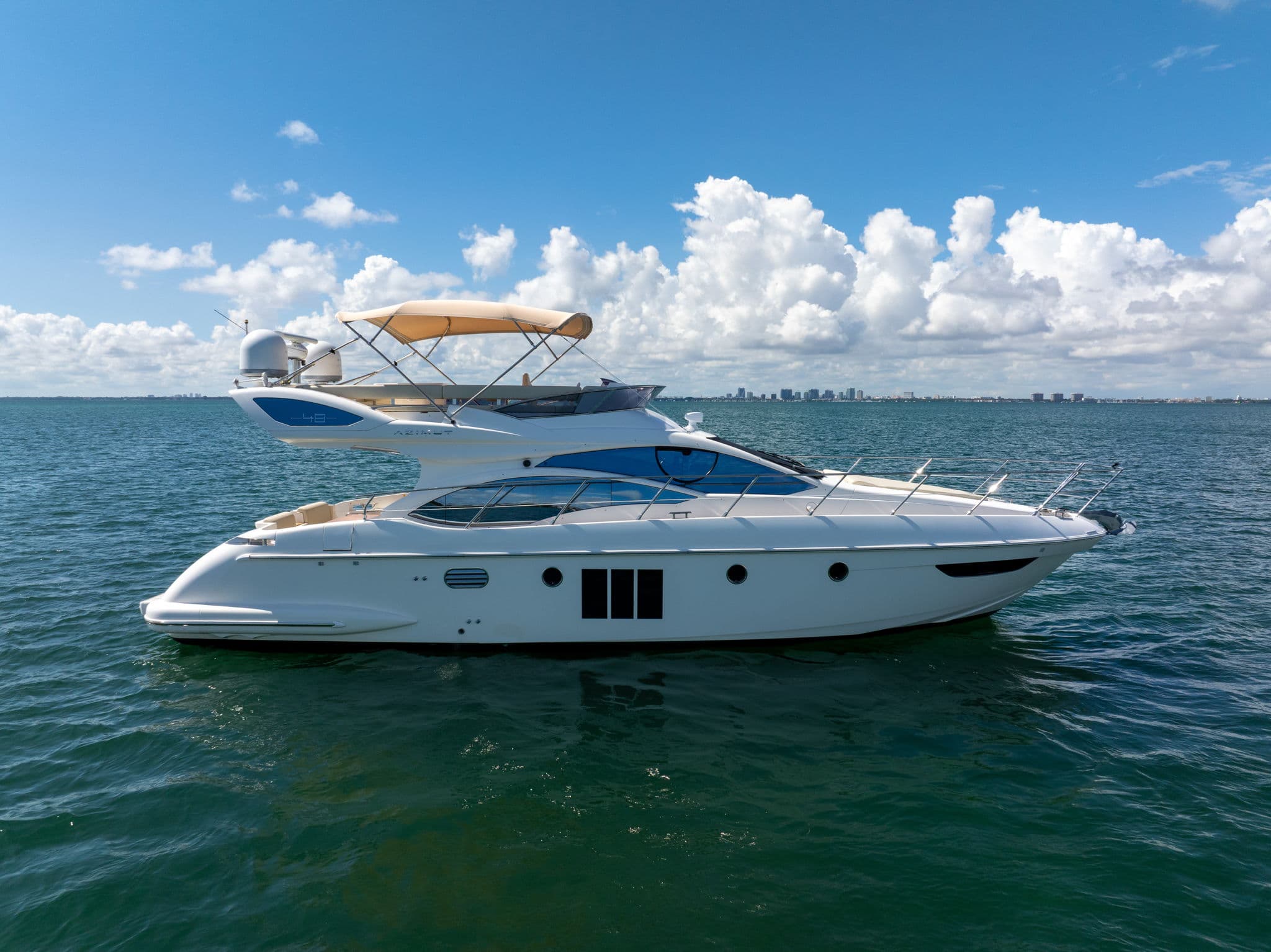 Luxury motor yacht underway in Miami